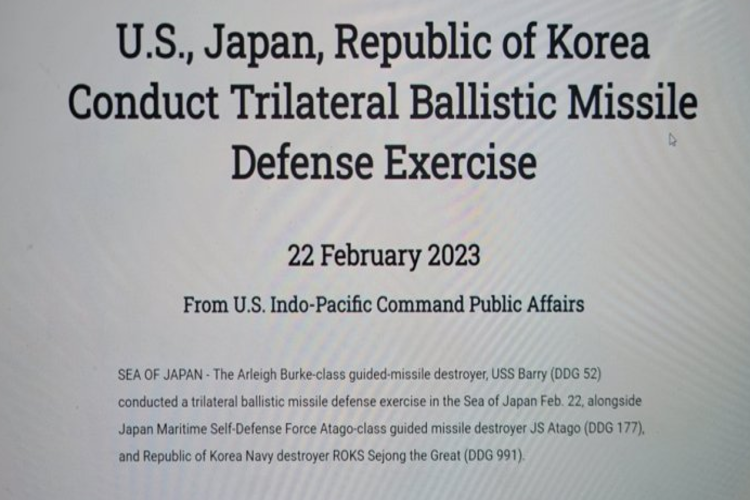 โซลขอให้กองทัพสหรัฐแก้ไขการอ้างอิงน่านน้ำระหว่างเกาหลีและญี่ปุ่น